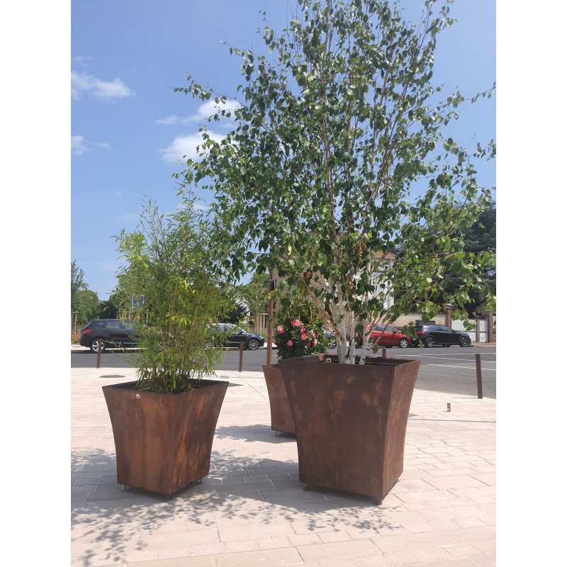 Pot Vogue Carré Corten – Pot design extérieur en PEHD recyclé | SO’VERT ENVIRONNEMENT